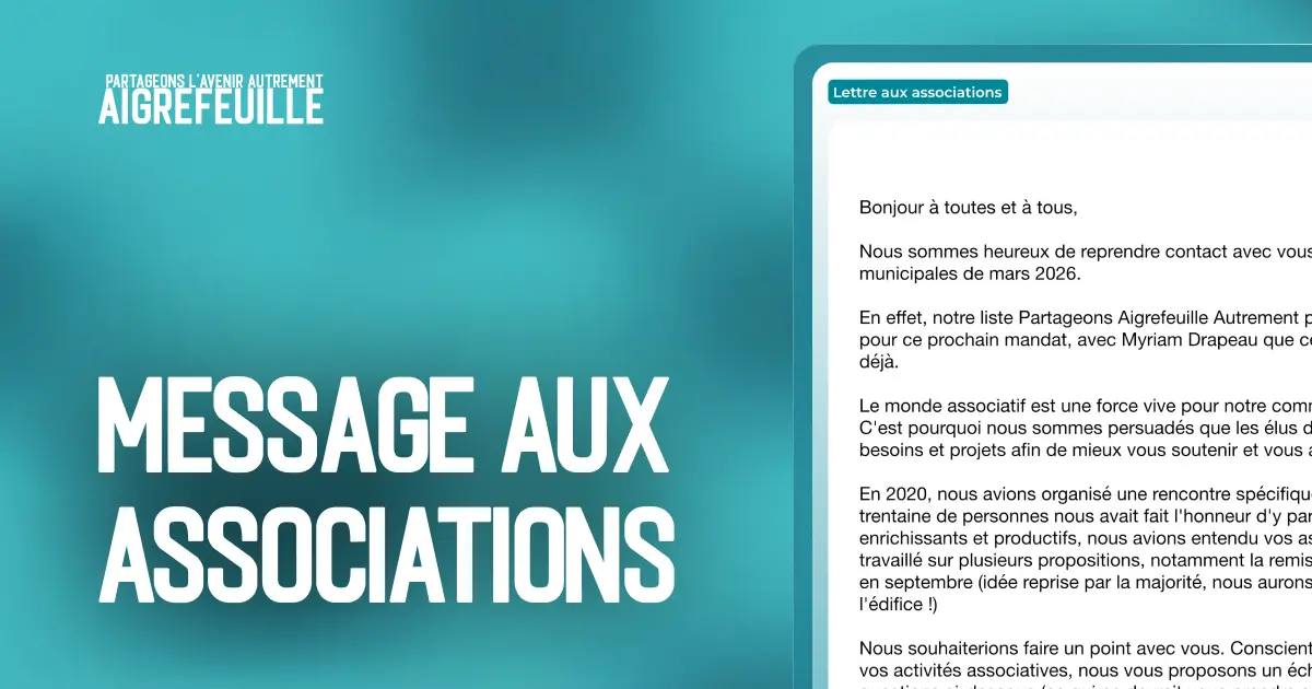 Message aux associations locales